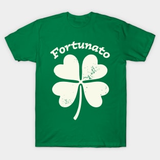 Fortunato Emblem - Distressed Four-Leaf Graphic Design T-Shirt